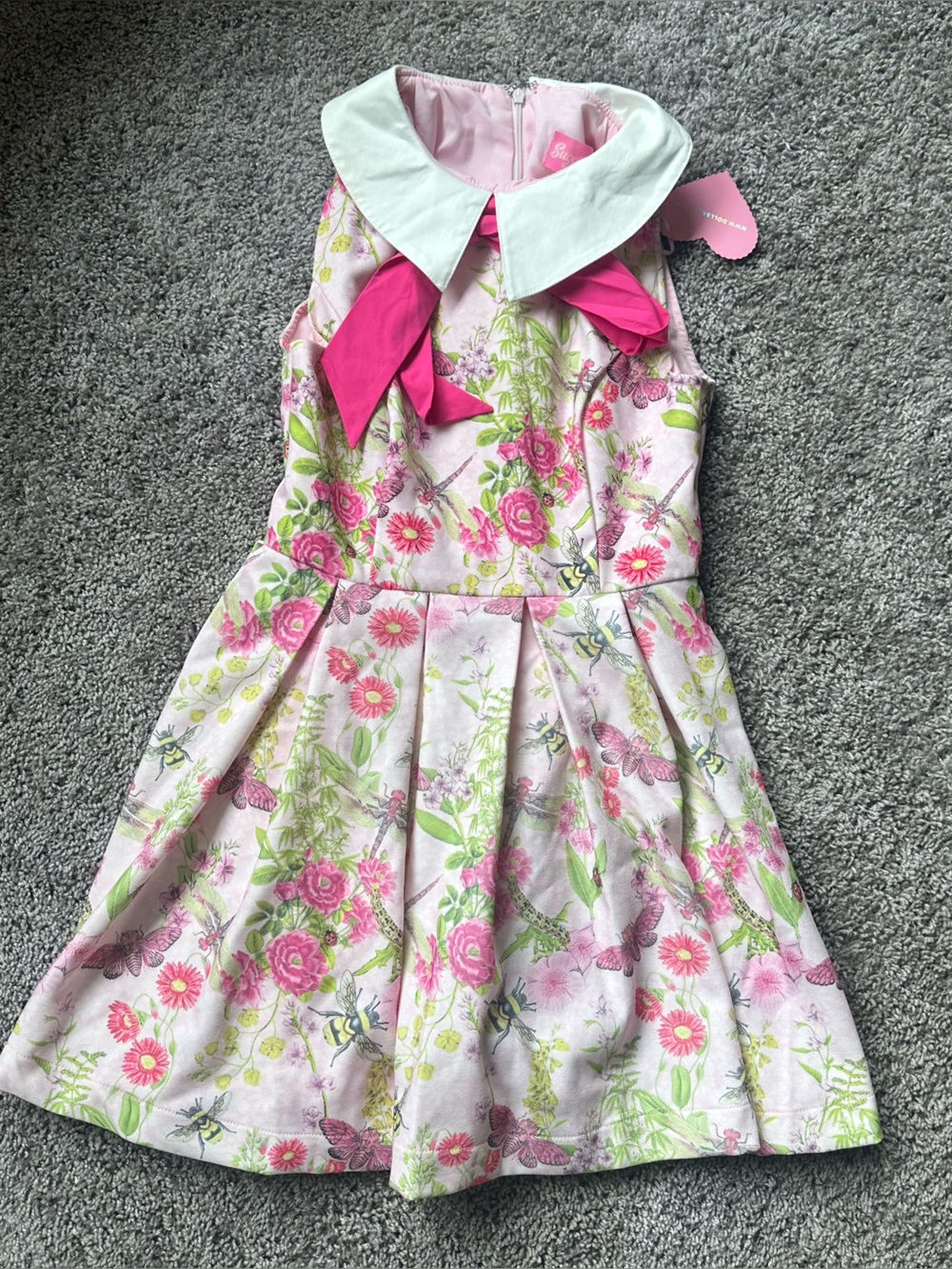 Sugar Thrillz Don’t Bug Me Pink and Green Floral Mini Dress with White Collar